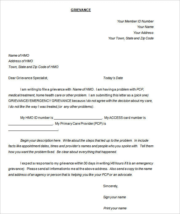 formal grievance letter template