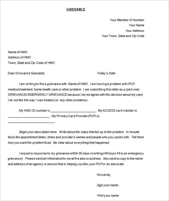 formal grievance letter template