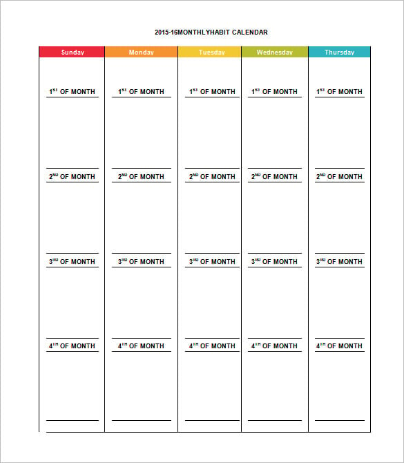 monthly habit calendar schedule template
