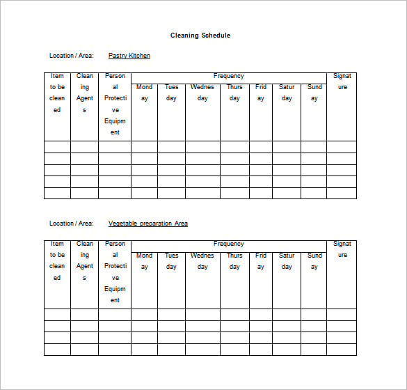 download blank cleaning schedule template word doc