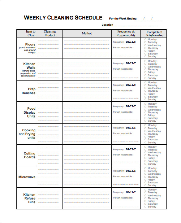 editable daily cleaning schedule template