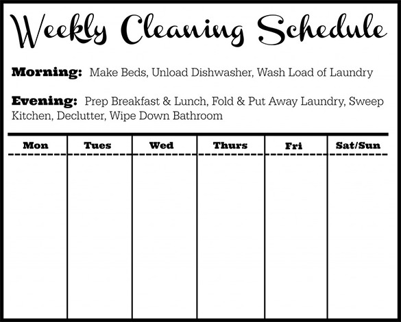 Cleaning Schedule Template 25 Free Sample Example Format Download 