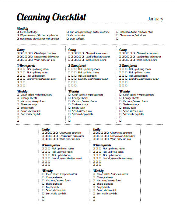 printable monthly cleaning checklist schedule template sample
