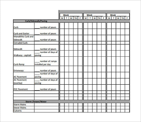 sip weekly construction schedule template pdf download
