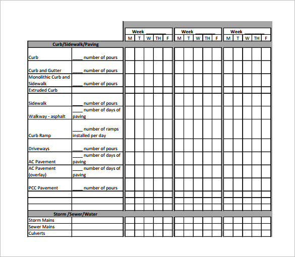 SIP Weekly Construction Schedule Template PDF Download