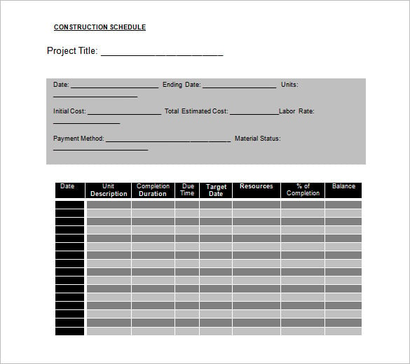 download blank construction schedule template word doc