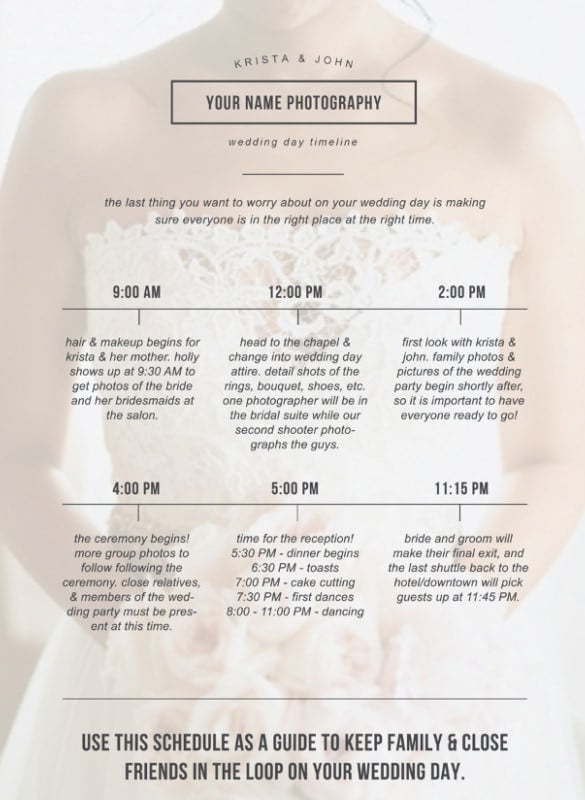 sample wedding day schedule template printable pdf download