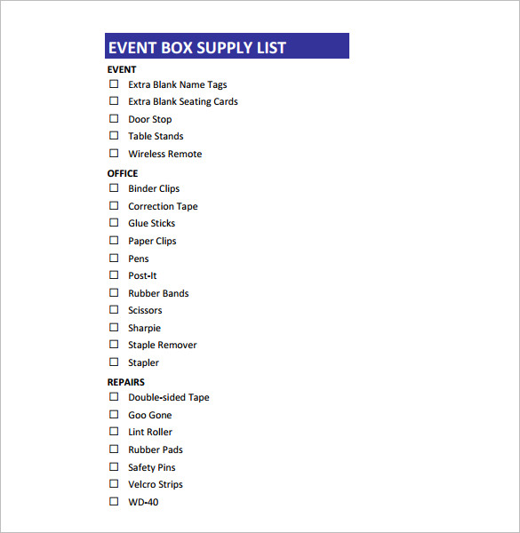 printable event box supply list pdf download