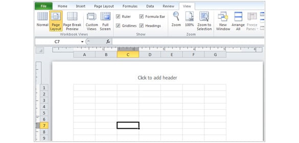 page layout in workbook views group
