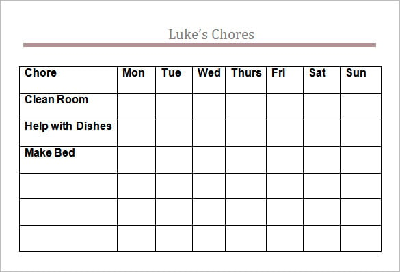 simple chore chart template weekly