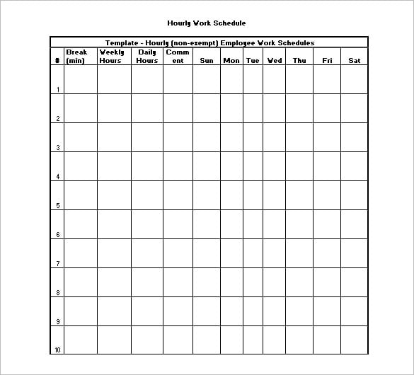 sample blank hourly schedule template free download excel