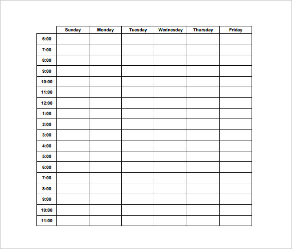 hourly work schedule printable