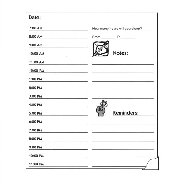 printable daily hourly schedule form download pdf sample