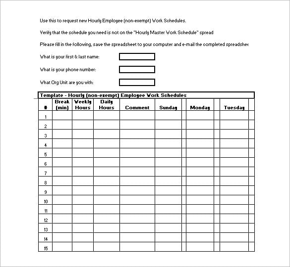 download hourly work schedules request template in excel format example