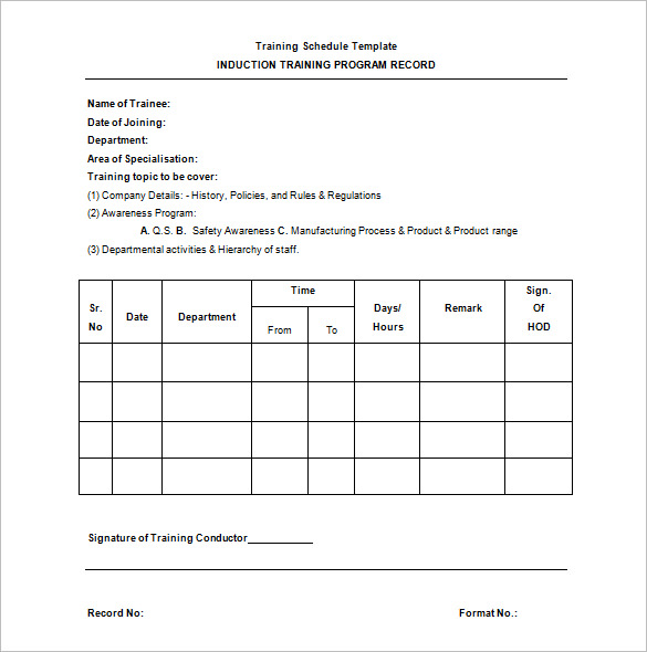 sample blank training schedule program template download