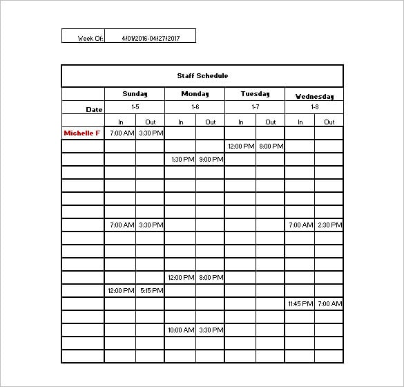 free staff schedule template in excel format