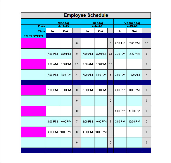 Staff Schedule Template 8 Free Sample Example Format Download