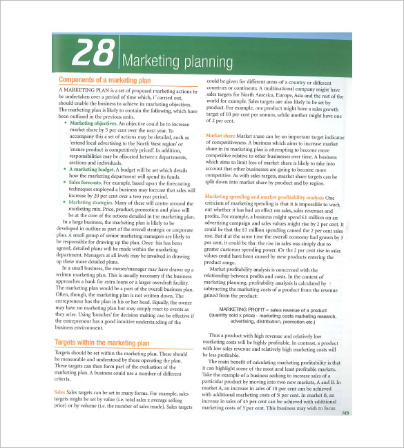 sample components of a marketing plan