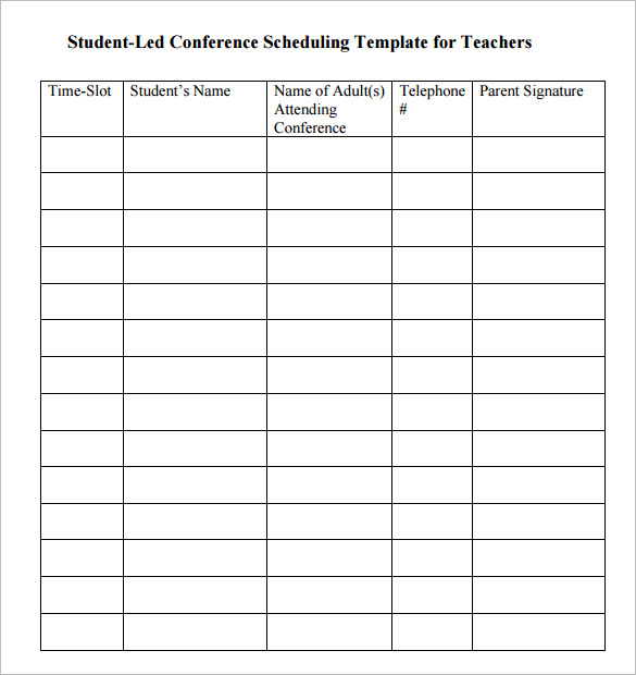 Student Led Conference Scheduling Template for Teacher