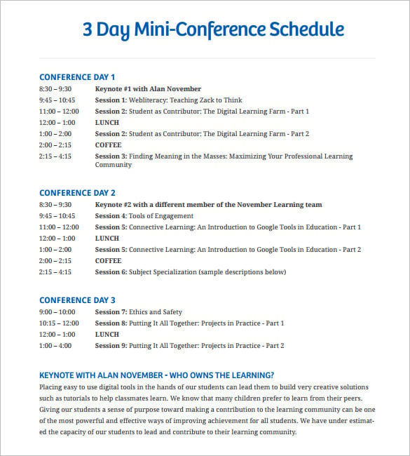 3 days mini conference schedule template pdf