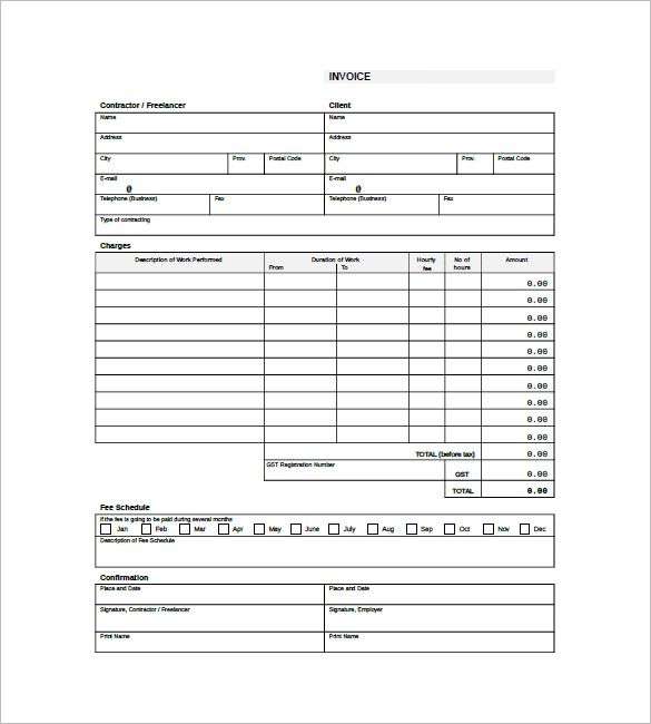 Contract Invoice Template Word