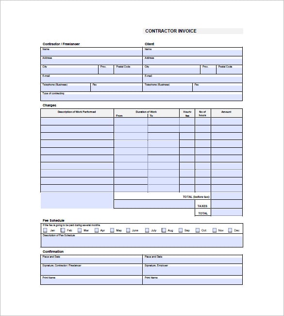 work contract invoice template