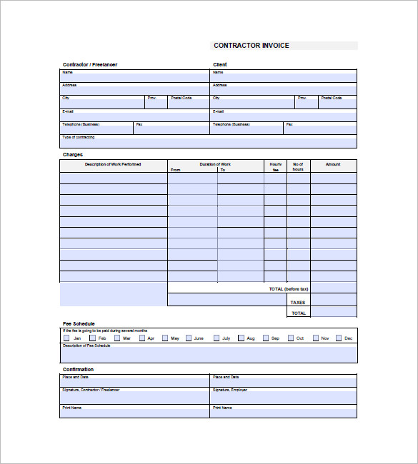 invoice template for contract work
 Contract Invoice Template – 8  Free Word, Excel, PDF Format Download ...