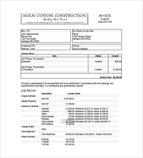 construction invoice template 18 free word excel pdf