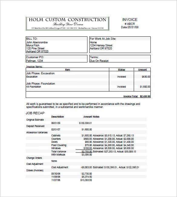 Construction Invoice Template 18+ Free Word, Excel, PDF Format