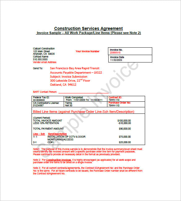construction billing invoice template