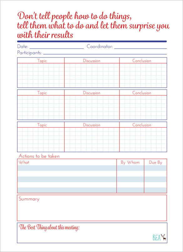 sample meeting summary notepad schedule template download