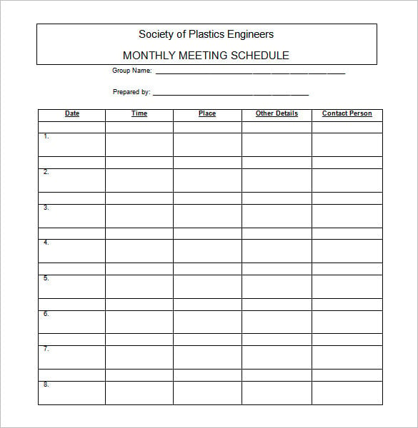 monthly meeting schedule template free download