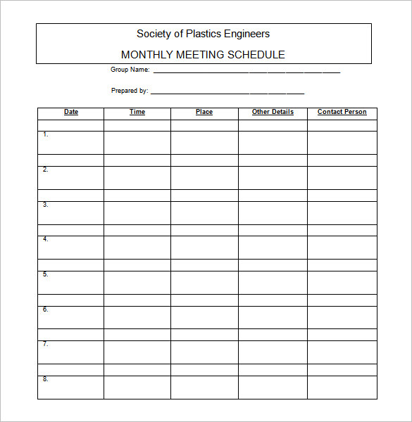 Meeting Schedule Format Excel