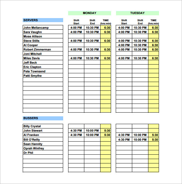 Restaurant Schedule Template - 14+ Free Sample, Example Format Download!