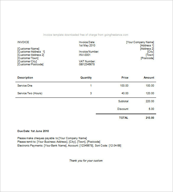 freelance writer invoice