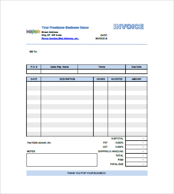 free lance invoice template microsoft excel