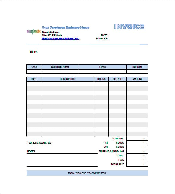 Freelance Invoice Template Excel Card Template