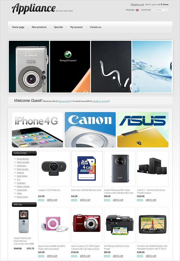 appliance electronic store oscommerce template