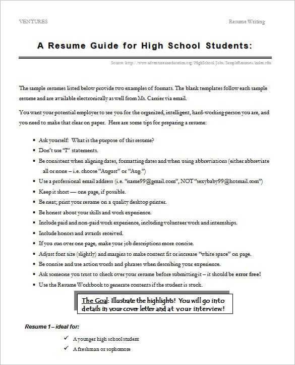 work-resume-for-high-school-student