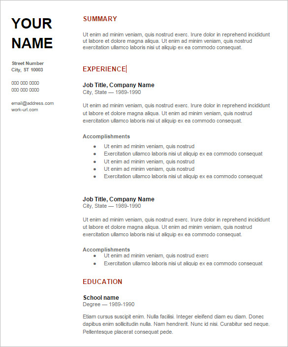 Sample Resume In Doc Format Free Download