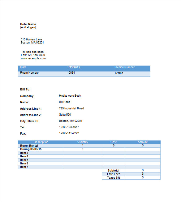 Free Hotel Invoice Template Word