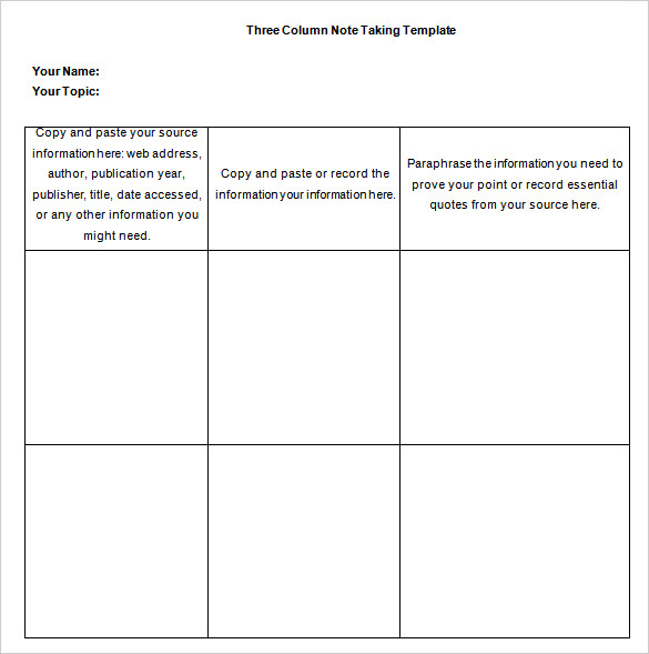 Excel Note Taking Template