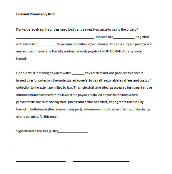 demand promissory note template ms doc download