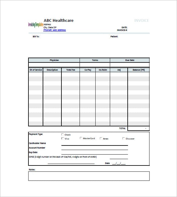 blank medical invoice template