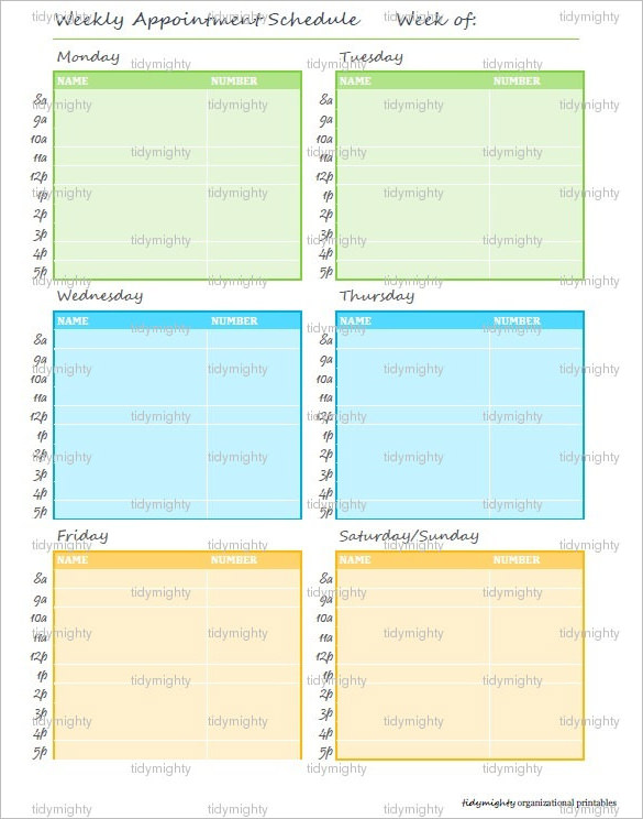 sample weekly appointment planner schedule printable pdf download