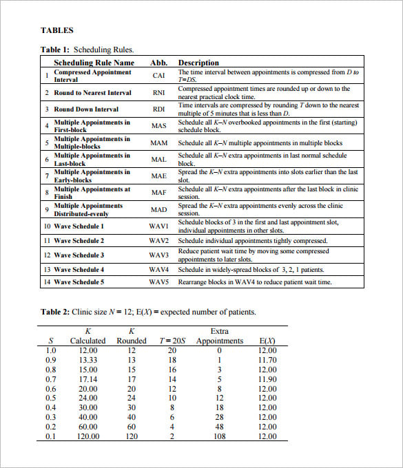 sample patient appointment schedule template pdf format download