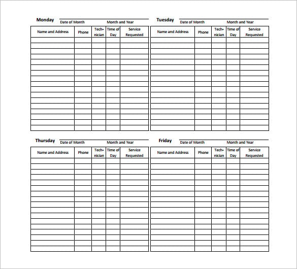 free download weekly appointment schedule template