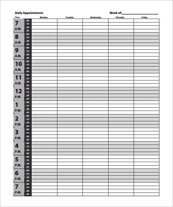 free download daily appointments schedule template pdf format