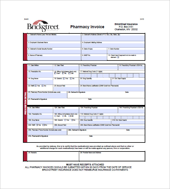 pharmacy invoice tempalte