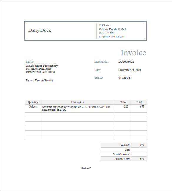 Photography Invoice Template 10+ Free Word, Excel, PDF Format Download